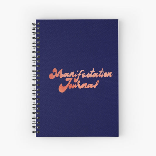 70s Lettering Dark Blue & Rose Gold Manifestation Journal A5 Wirebound Notebook 150 Pages Unruled 70 gsm Paper for Scripting, Daily Journaling, Goal Setting, Vision Board